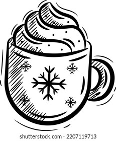 Christmas hand drawn cup doodle in a black sketch