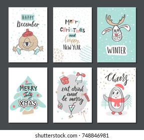 Collection Six Christmas New Year Cute Stock Vector (Royalty Free ...