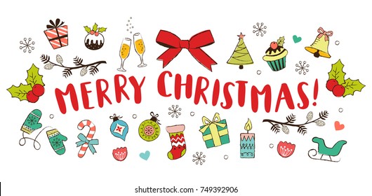 Christmas hand drawn design elements. Vector illustration.