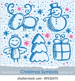 christmas hand drawn design elements on paper page