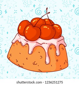 Christmas hand drawn doodle illustration of a cake. Cute kids style, very colorful, For use in leaflets, posters, banners, menus, cards