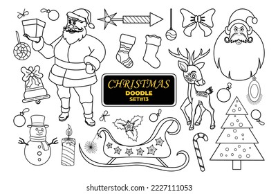 Christmas hand drawn doodle. Merry Christmas Digital Stamp Set.