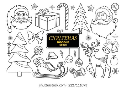Christmas hand drawn doodle. Merry Christmas Digital Stamp Set.