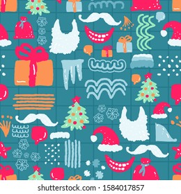 Christmas hand drawn doodle pattern seamless. Xmas Abstract modern trendy background. New Year vector texture 
