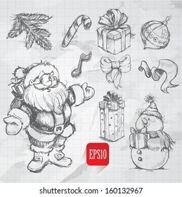 Christmas hand drawn doodle set