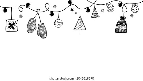 Christmas hand drawn element vectors isolated on white background for banner, web header, wallpaper etc.