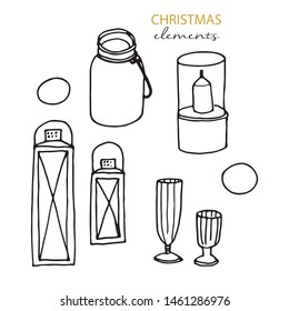 Christmas hand drawn festive elements. Hand drawn vector illustration.