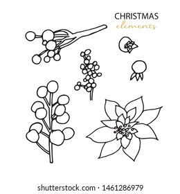 Christmas hand drawn festive elements. Hand drawn vector illustration.