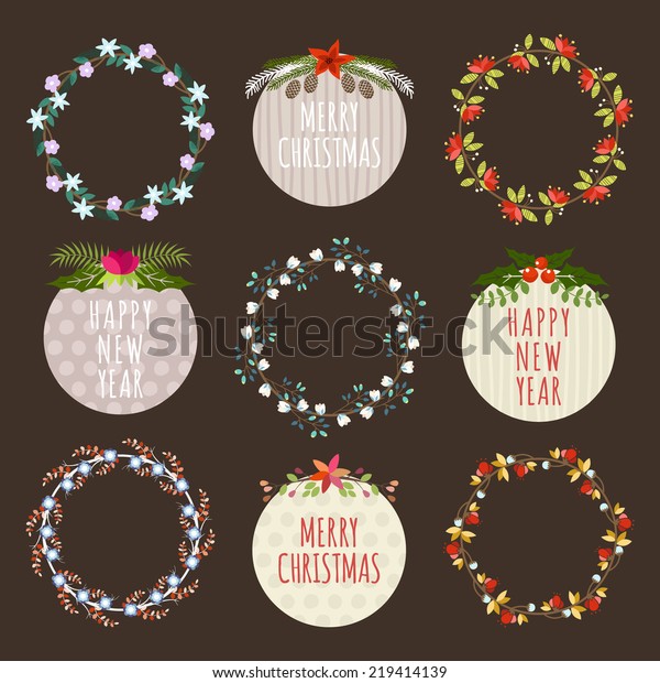 Christmas Hand Drawn Floral Decorations Vector
Set. Design Elements, Ornaments, Ribbons, Laurel, Labels, Wreath
and Holidays
symbols.