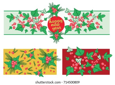 Christmas Hand Drawn Floral Vector Banner Set