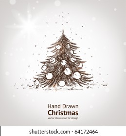 Christmas hand drawn fur tree for xmas design. With balls.