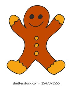 Christmas hand drawn gingerbread man vector illustration isolated on white background. Doodle new year symbol.