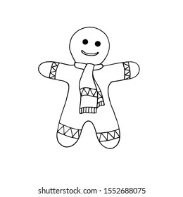 Christmas hand drawn gingerbread man. Vector illustration for greeting cards, stickers, posters and icon design.