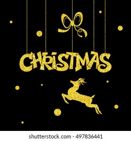 Christmas hand drawn gold lettering type vector illustration. EPS 10.