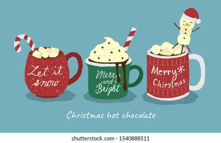 Christmas hand drawn hot chocolate with calligraphy set