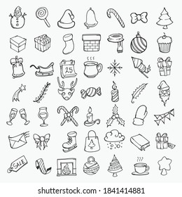 Christmas hand drawn icon illustration line art doodle.