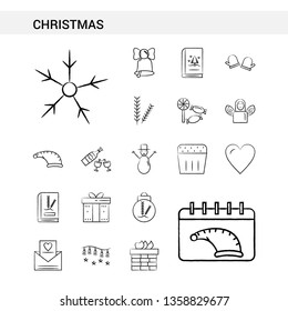 Christmas hand drawn Icon set style, isolated on white background. - Vector