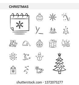 Christmas hand drawn Icon set style, isolated on white background. - Vector