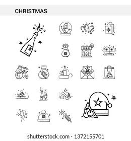 Christmas hand drawn Icon set style, isolated on white background. - Vector
