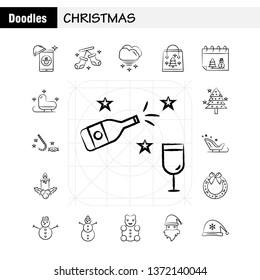Christmas Hand Drawn Icons Set For Infographics, Mobile UX/UI Kit And Print Design. Include: Santa Clause, Santa, Christmas, Winters, Santa Clause, Santa, Collection Modern Infographic Logo and Pictog