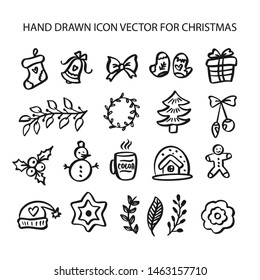 Christmas hand drawn icons set. Composition for banner, postcard, poster design element stories, posts, etc. Vector eps10