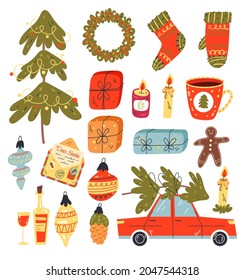Christmas hand drawn isolated design graphic set