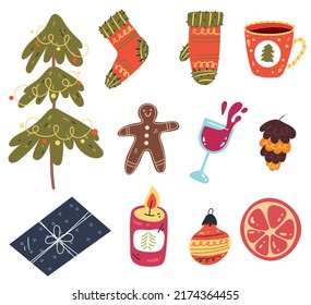 Christmas hand drawn isolated design graphic set