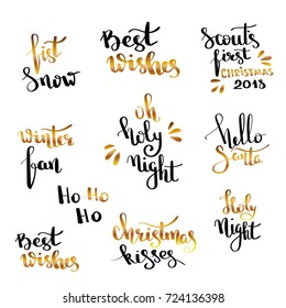 Christmas hand drawn  lettering Design set. Handwritten Christmas quotes and wishes modern calligraphy lettering for postcards, tags, blog. Vector illustration EPS10