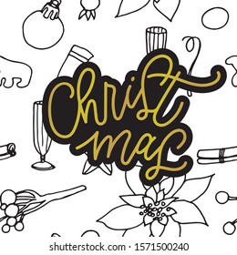 Christmas hand drawn lettering. Handdrawn stylized slogan, phrase typography. Winter holiday sketch banner, poster, design element for cards, posters, t-shirts, etc. with handdrawn elements.