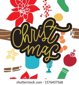 Christmas hand drawn lettering. Handdrawn stylized slogan, phrase typography. Winter holiday sketch banner, poster, design element for cards, posters, t-shirts, etc. with handdrawn elements.