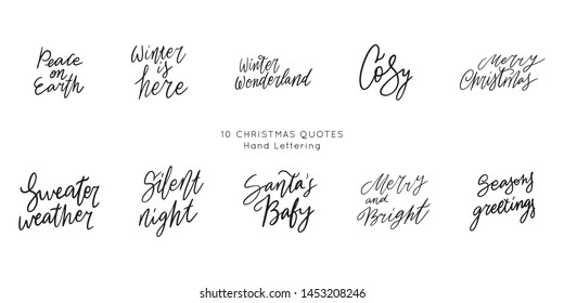 Christmas Hand drawn lettering quote templates bundle. Unique vector script collection of posters. Custom 
typography print for t shirts,bags,posters,merch,banners.