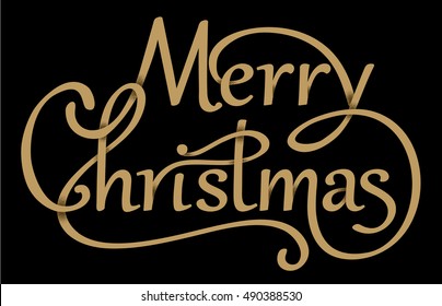 Christmas hand drawn lettering with shadows. Handmade calligraphy. Shadowing letters Vector illustration.