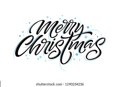 Christmas hand drawn lettering. Xmas calligraphy on white background. Christmas frozen lettering. Xmas icy calligraphy. Banner, postcard, poster design element. Isolated vector illustration