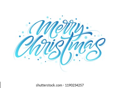 Christmas hand drawn lettering. Xmas calligraphy on white background. Christmas frozen lettering. Xmas icy calligraphy. Banner, postcard, poster design element. Isolated vector illustration