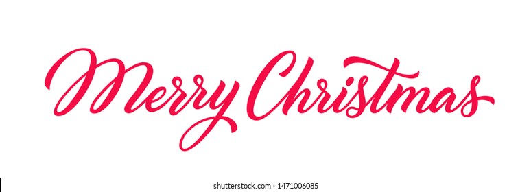 Christmas hand drawn lettering. Xmas text isolated on white for postcard, poster, banner design element. Merry Christmas script calligraphy. Xmas holiday lettering design.