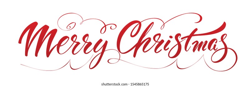 Christmas hand drawn lettering. Xmas text isolated on white for postcard, poster, banner design element. Merry Christmas script calligraphy. Xmas holiday lettering design.