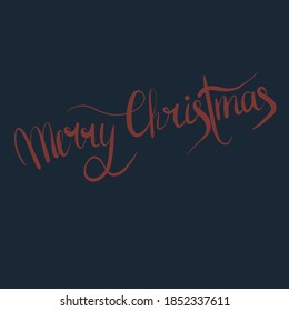 Christmas hand drawn lettering. Xmas text on dark blue for postcard, poster, banner design element. Merry Christmas script calligraphy. Xmas holiday curly lettering design.