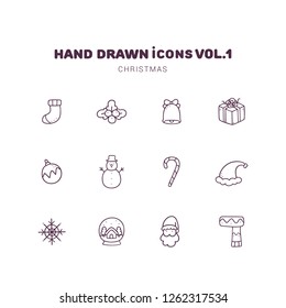 Christmas hand drawn outline icons