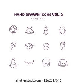 Christmas hand drawn outline icons 