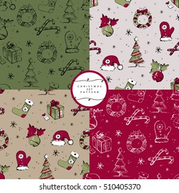 Christmas hand drawn patterns set. Vector illustration