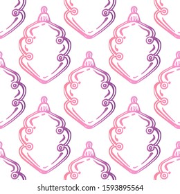 Christmas hand drawn seamless pattern with baubles on white background. Cone shaped gradient decorations. Suitable for packaging, wrappers, fabric design
