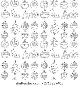 Christmas hand drawn seamless pattern background. Black and white