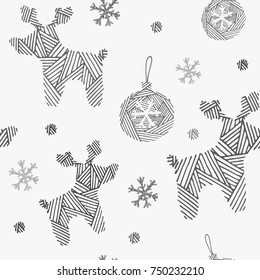 Christmas hand drawn seamless pattern with reindeers on a white background