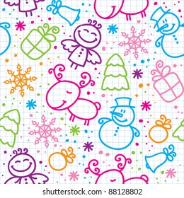 christmas hand drawn seamless pattern with cute characters