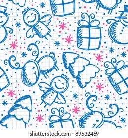 christmas hand drawn seamless pattern with cute characters