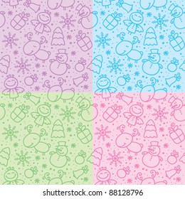 christmas hand drawn seamless patterns with cute characters