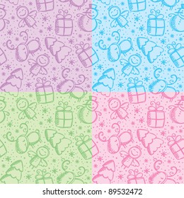 christmas hand drawn seamless patterns with cute characters