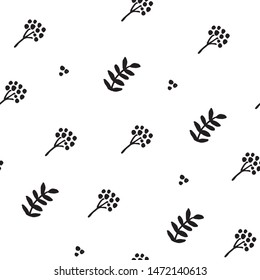 Christmas hand drawn seamless vector pattern. Brunches, berries, leaf, snow sketch drawing. Winter holiday texture. Xmas style illustration. New Year textile, wrapping paper, background design
