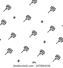 Christmas hand drawn seamless vector pattern. Brunches, berries, leaf, snow sketch drawing. Winter holiday texture. Xmas style illustration. New Year textile, wrapping paper, background design