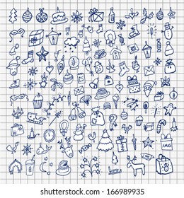 Christmas hand drawn set on paper background